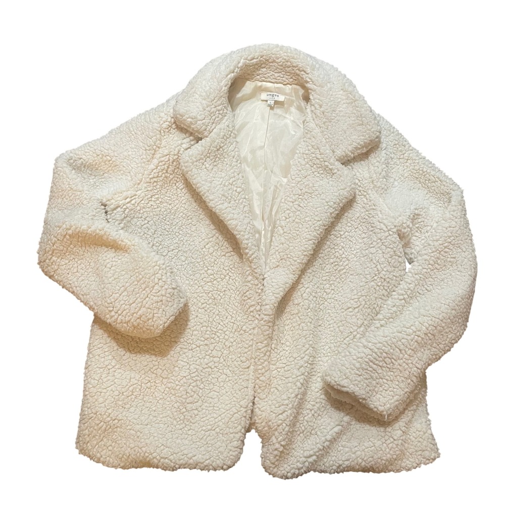 Umgee‎ Sherpa Teddy Jacket Women's Large Cream Ivory Cozy Lapel Lined Boutique